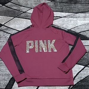 VS PINK 2018 MESH BLING SILVER SEQUINS LOGO FULL-ZIP HOODIE JACKET PRICE…